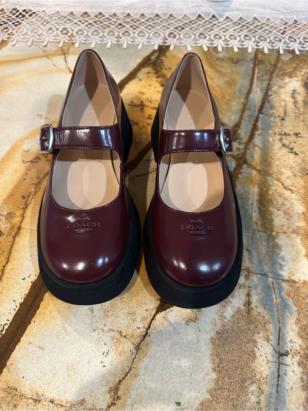 COACH Women's Burgundy Gloss Mary Jane Loafers
